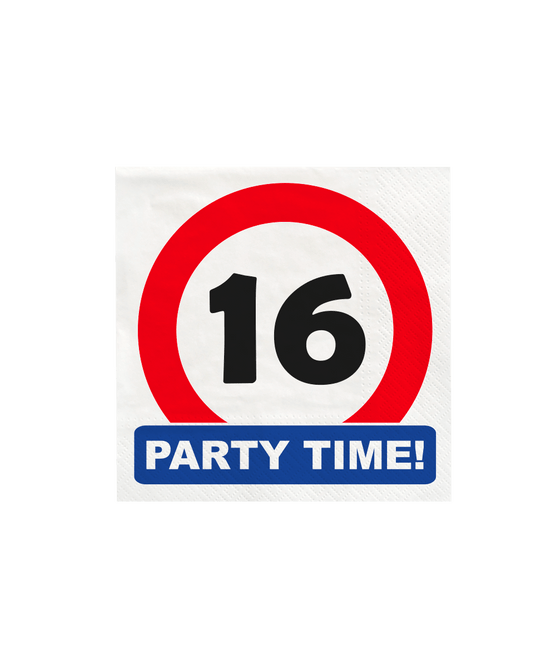 16 Jaar Servetten Verkeersbord 10,5cm 16st van Paper Dreams koop je bij Partywinkel