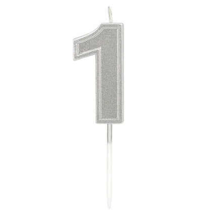 Kaarsje Elegant '1' zilver op prikker (3 x 4,2 x 0,7 cm)