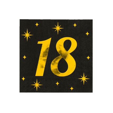 18 Jaar Servetten Zwart Goud 19cm 16st van Paper Dreams koop je bij Partywinkel