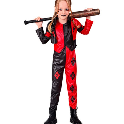 Harlekijn Kostuum Rood Zwart Meisje