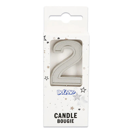 Kaarsje Elegant '2' zilver op prikker (3 x 4,2 x 0,7 cm)