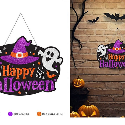 Halloween Deurbord Paars Glitter 37cm