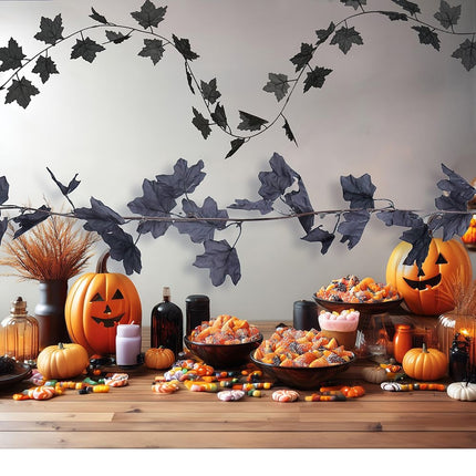 Halloween Zwarte Slinger Bladeren 1,8m