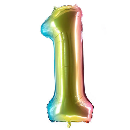 1 Jaar Cijfer Ballon Regenboog Leeg 85cm