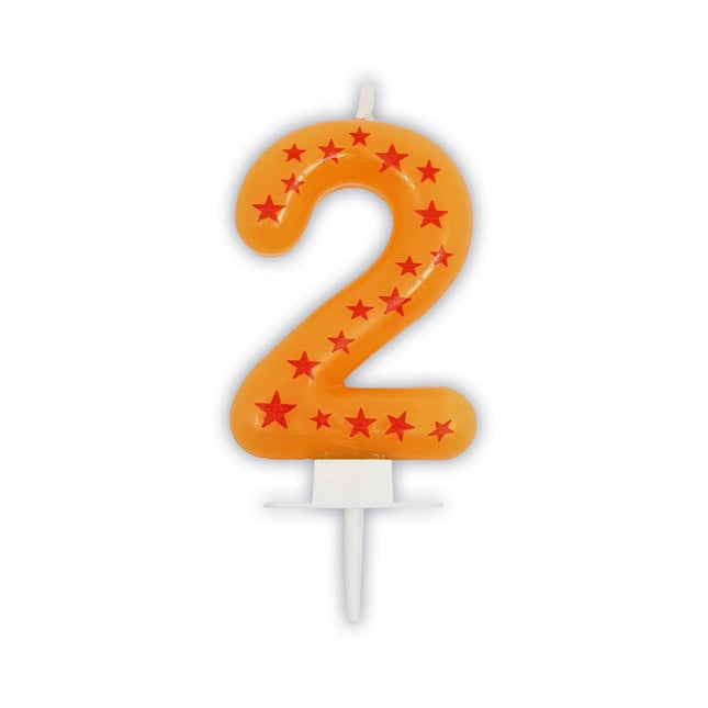2 Jaar Kaars Oranje Met Sterren van Procos koop je bij Partywinkel