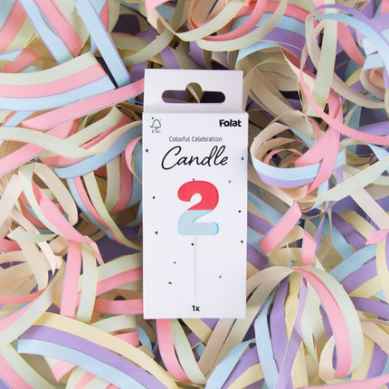 2 Jaar Kaars Rood Blauw 9cm van Folat koop je bij Partywinkel