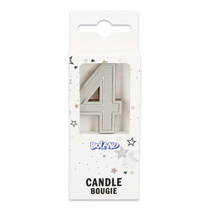 Kaarsje Elegant '4' zilver op prikker (3 x 4,2 x 0,7 cm)