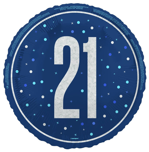 21 Jaar Helium Ballon Blauw Leeg 45cm van Unique koop je bij Partywinkel