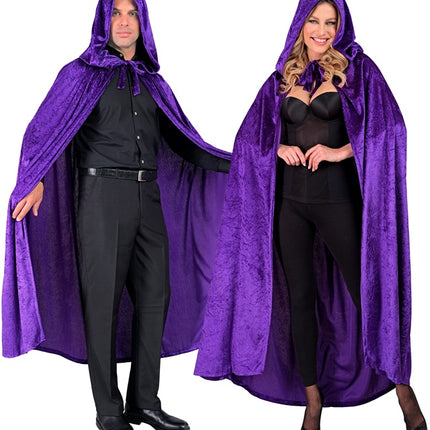 Paars Fluwelen Cape Met Kap 140cm