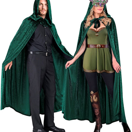 Groen Fluwelen Cape Met Kap 140cm