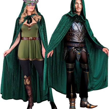 Groen Fluwelen Cape Met Kap 140cm