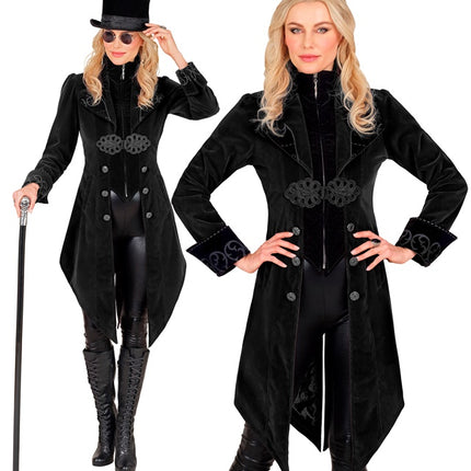 ZWART FLUWELEN GOTHIC JAS DAMES