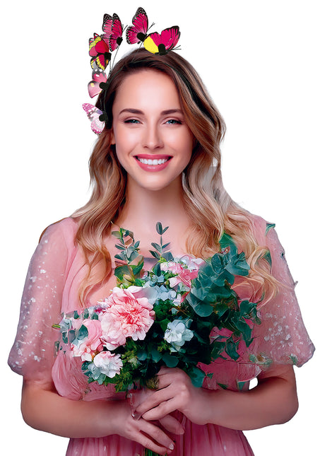 Vlinder Haarband Zwart Roze