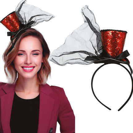 Hoed Bucket Hat Rood Zwart Glitters