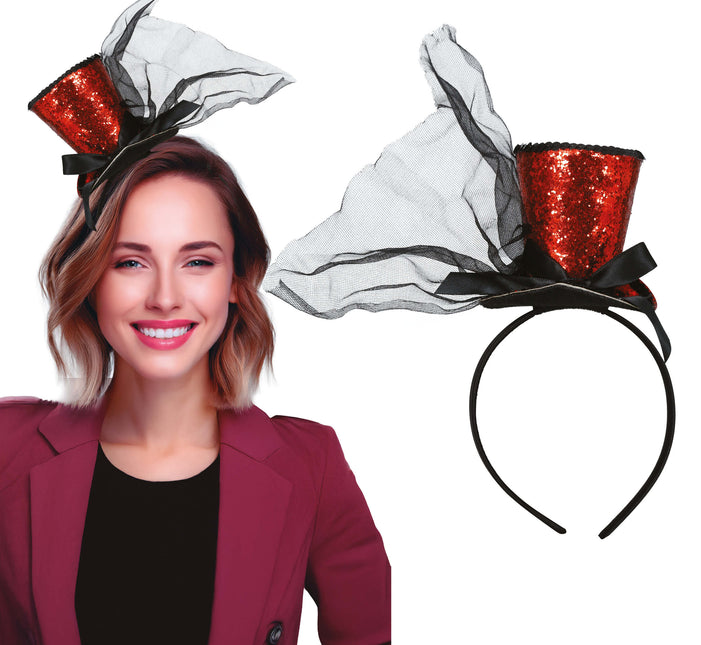 Hoed Bucket Hat Rood Zwart Glitters