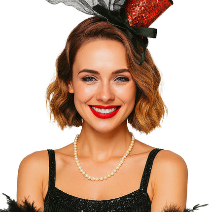 Hoed Bucket Hat Rood Zwart Glitters