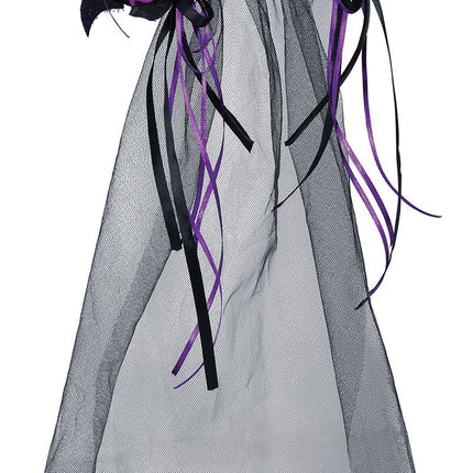 Zwarte Halloween Haarband Paarse Bloemen En Sluier