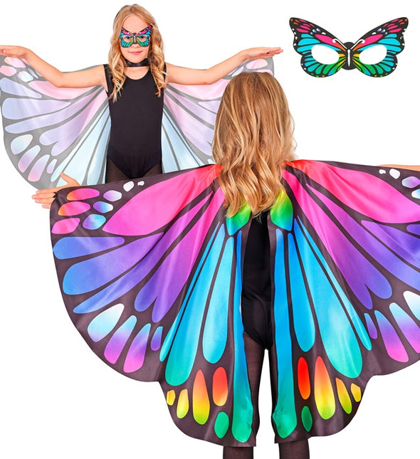 Paars/Roze Vlindervleugels En Oogmasker