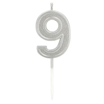 9 Jaar Kaars Glitter 4,2cm