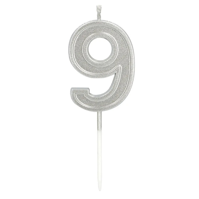 9 Jaar Kaars Glitter 4,2cm