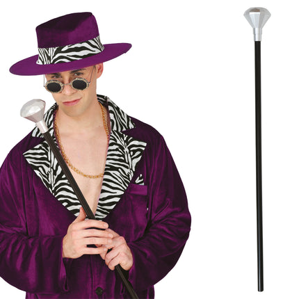 Zwart Zilveren Wandelstok Diamant Knop 85cm