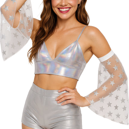 Disco 70S Vlindermouwen Zilveren Sterren