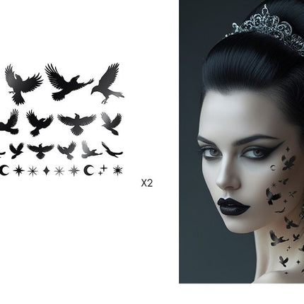 Halloween Nep Tattoo Zwart Raaf