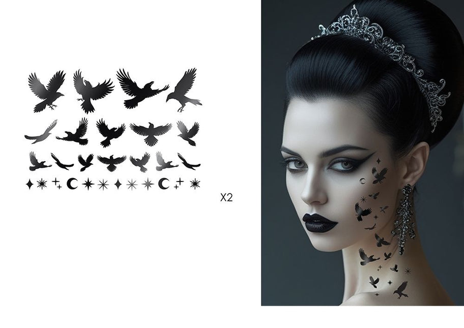 Halloween Nep Tattoo Zwart Raaf