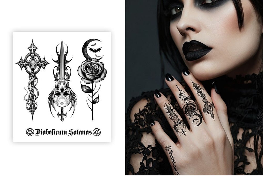 Halloween Nep Tattoo Zwart Vingers