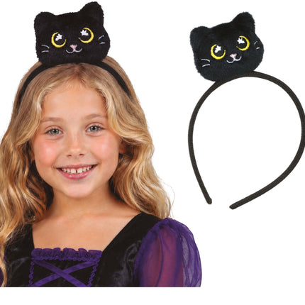 Kat Haarband Zwart Pluche