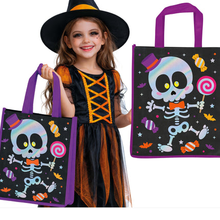 Halloween Tas Zwart Paars Skelet