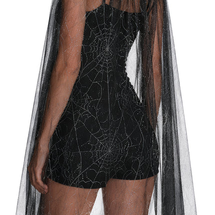 Halloween Cape Zilver Dames Glitters