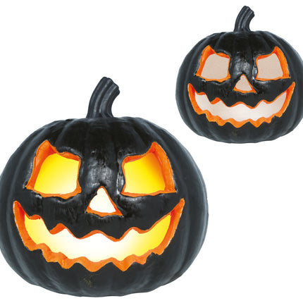 Halloween Pompoen Zwart Met Licht 20cm