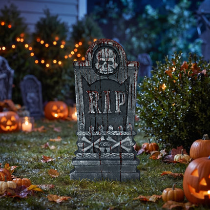 Halloween Grafsteen Grijs Schedel 42cm