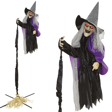 Halloween Pop Vliegende Heks Met Licht, Geluid En Beweging 2,25m
