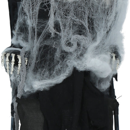 Halloween Skelet Op Stoel Met Licht, Geluid En Beweging 1,05m