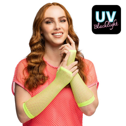 Paar handschoenen eleboog Mesh neongroen