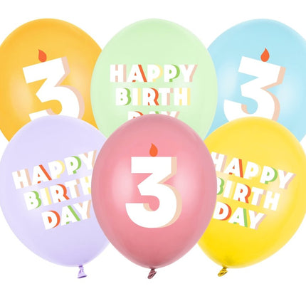 3 Jaar Ballonnen 30cm 6st van Partydeco koop je bij Partywinkel