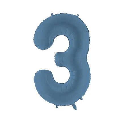 3 Jaar Cijfer Ballon Blauw Mat Leeg 86cm van Partydeco koop je bij Partywinkel