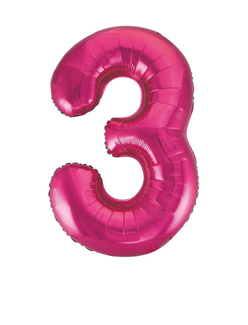 3 Jaar Cijfer Ballon Fuchsia Leeg 86cm van Unique koop je bij Partywinkel