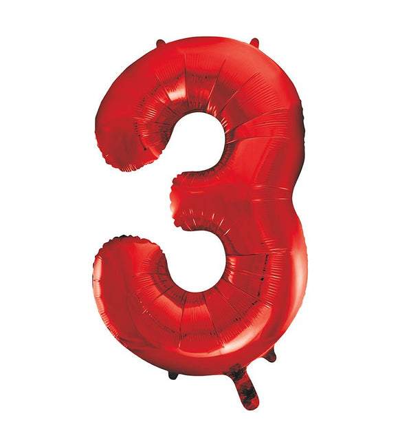3 Jaar Cijfer Ballon Rood Leeg 86cm van Unique koop je bij Partywinkel