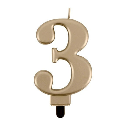3 Jaar Kaars Goud 8cm van VDV Benefit koop je bij Partywinkel