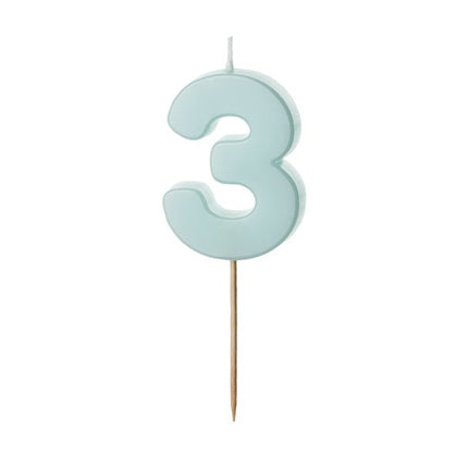 3 Jaar Kaars Lichtblauw 5,5cm van Partydeco koop je bij Partywinkel