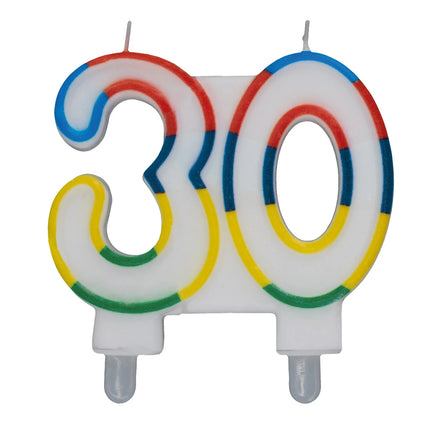 30 Jaar Kaars Gekleurde Rand 7cm