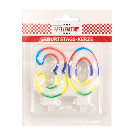 30 Jaar Kaars Gekleurde Rand 7cm