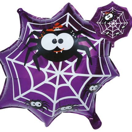 Halloween Helium Ballon Paars Spinnenweb Leeg 60cm