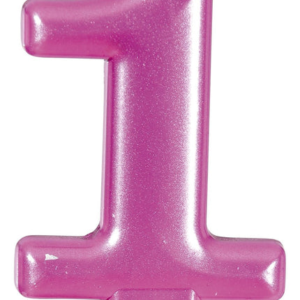 Roze Kaars 1 Jaar Metallic 8cm