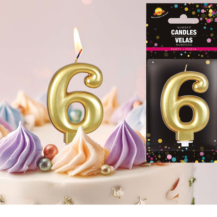 Gouden Kaars 6 Jaar Metallic 8cm