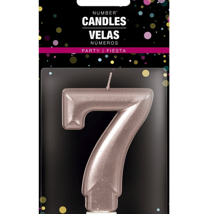 Rose Gouden Kaars 7 Jaar 8cm