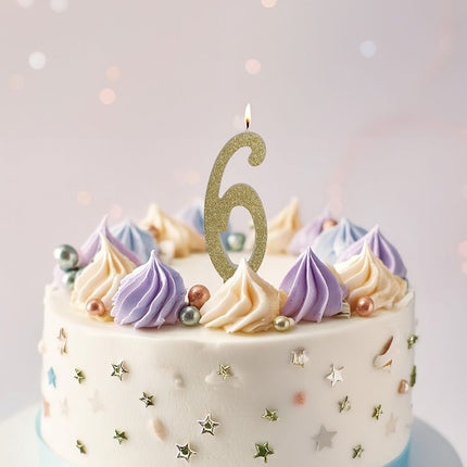 Gouden Kaars 6 Jaar Glitter 12,5cm
